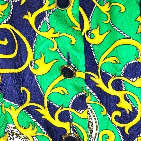 Vintage Adrianna Papell Silk Green Abstract Print Midi Dress Sz 4 - Picture 4 of 6